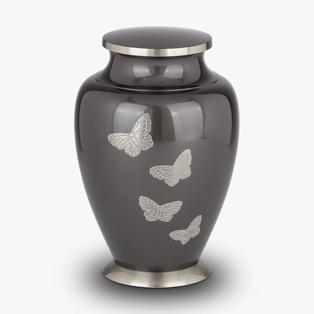 metal butterfly adult cremation urn for ashes in grey with silver