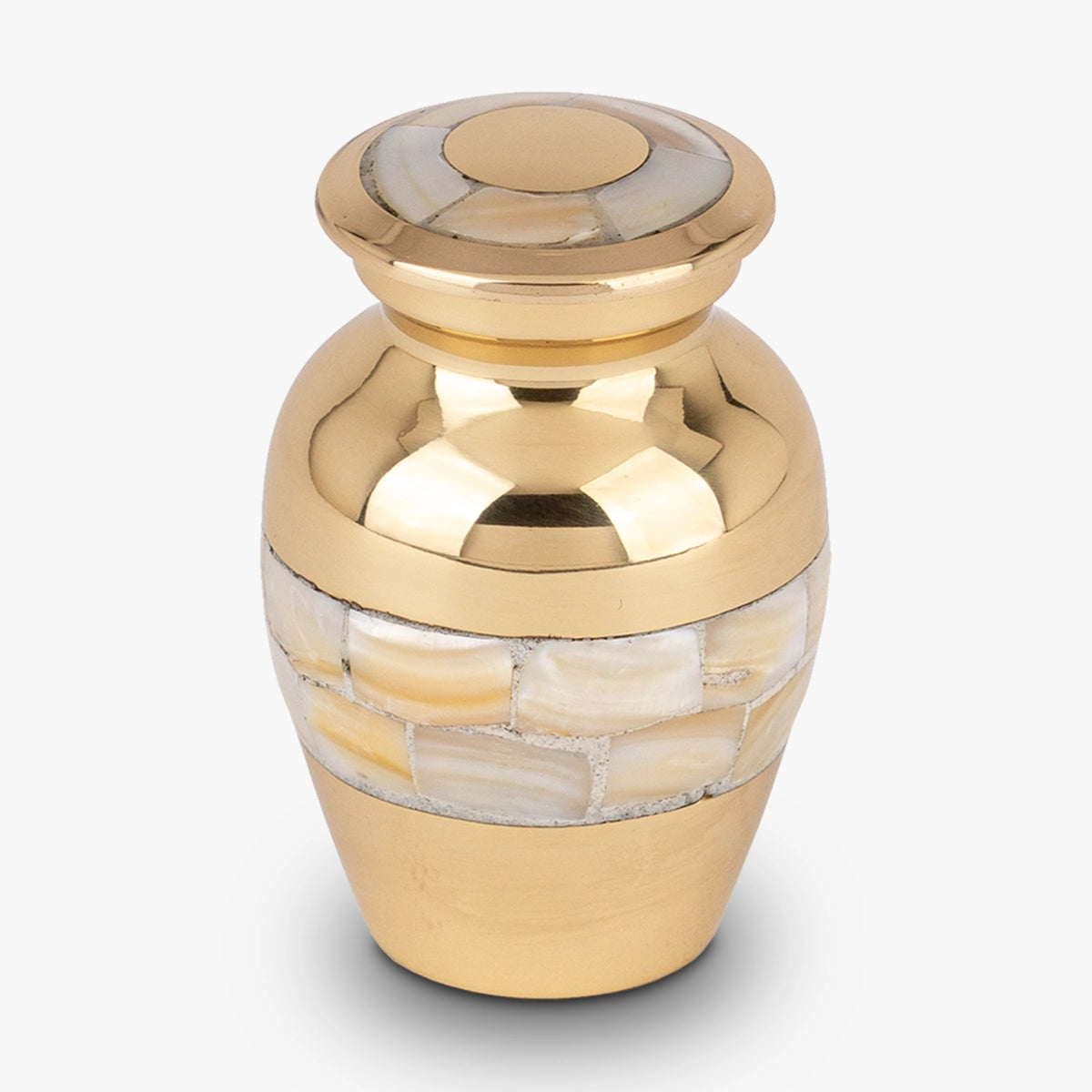 mother of pearl metal keepsake urn for ashes in gold