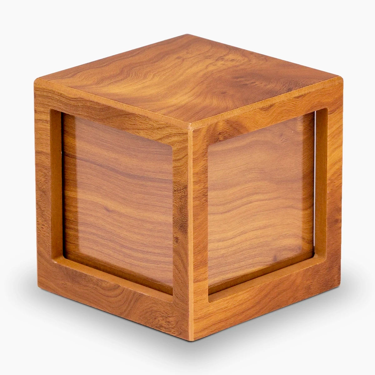 oak wood effect mdf photo cube medium urn for ashes front view