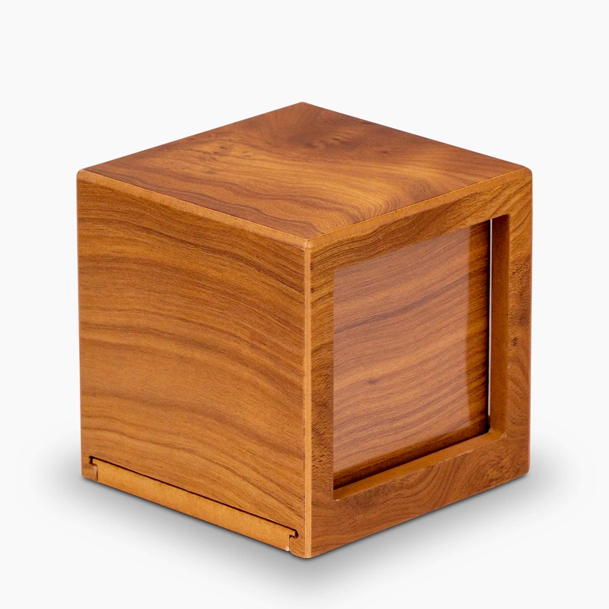 oak wood effect mdf photo cube medium urn for ashes side view