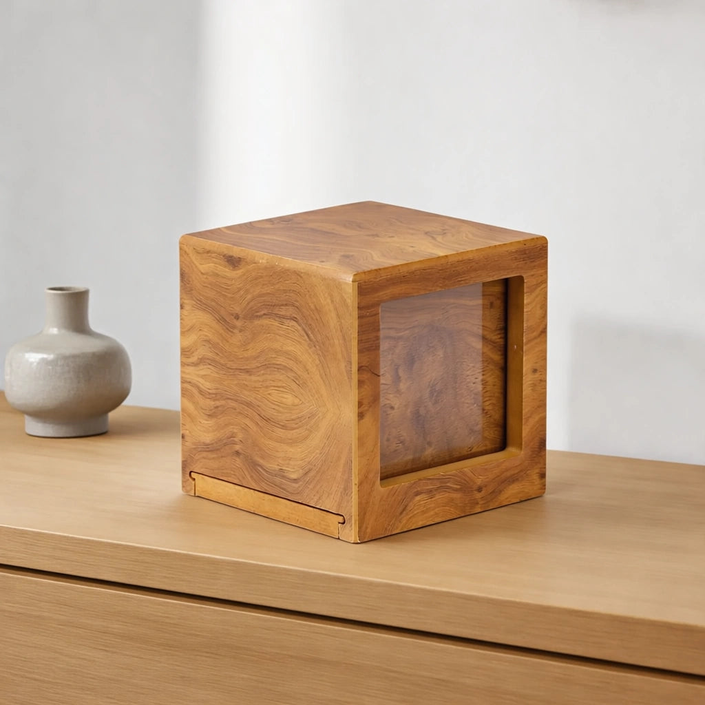 Oak Wood Effect MDF Photo Frame Small Urn for Ashes