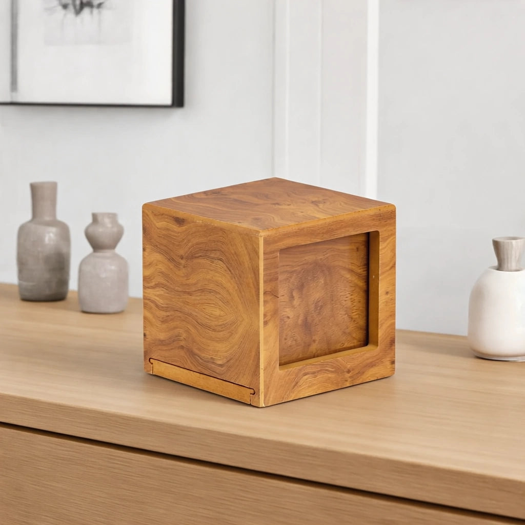 Oak Wood Effect MDF Photo Frame Small Urn for Ashes