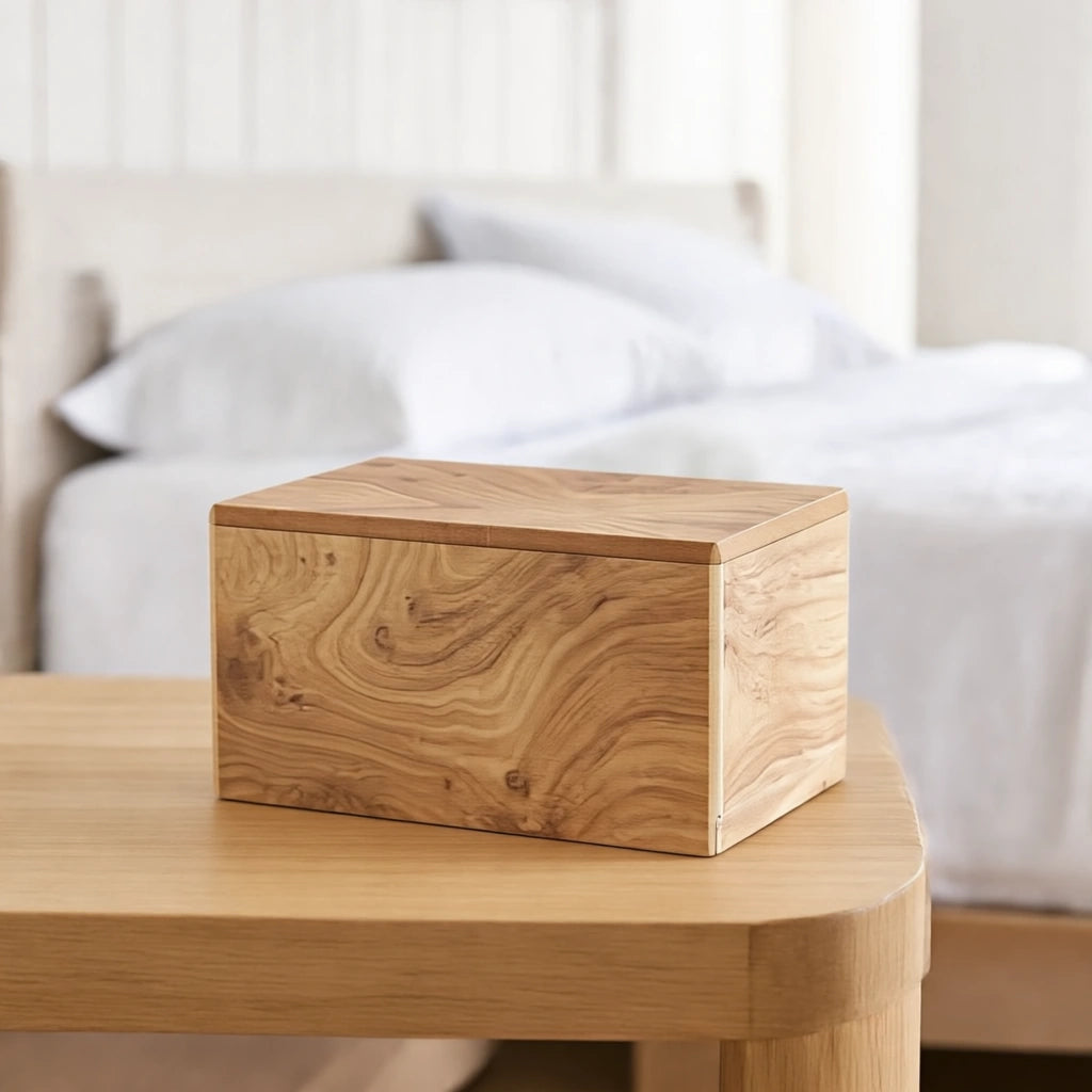 Oak Wood Effect MDF Small Urn for Ashes
