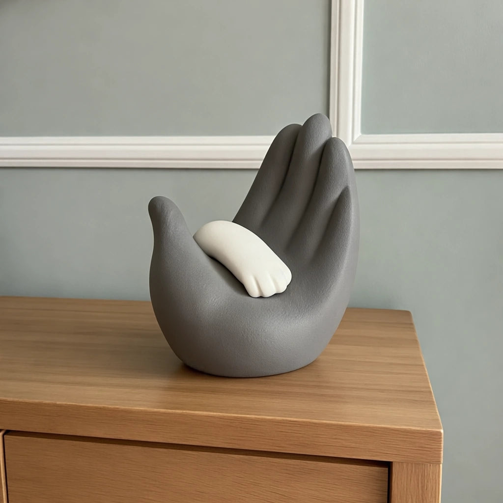 Paw in Hand Pet Urn for Ashes in Grey & White