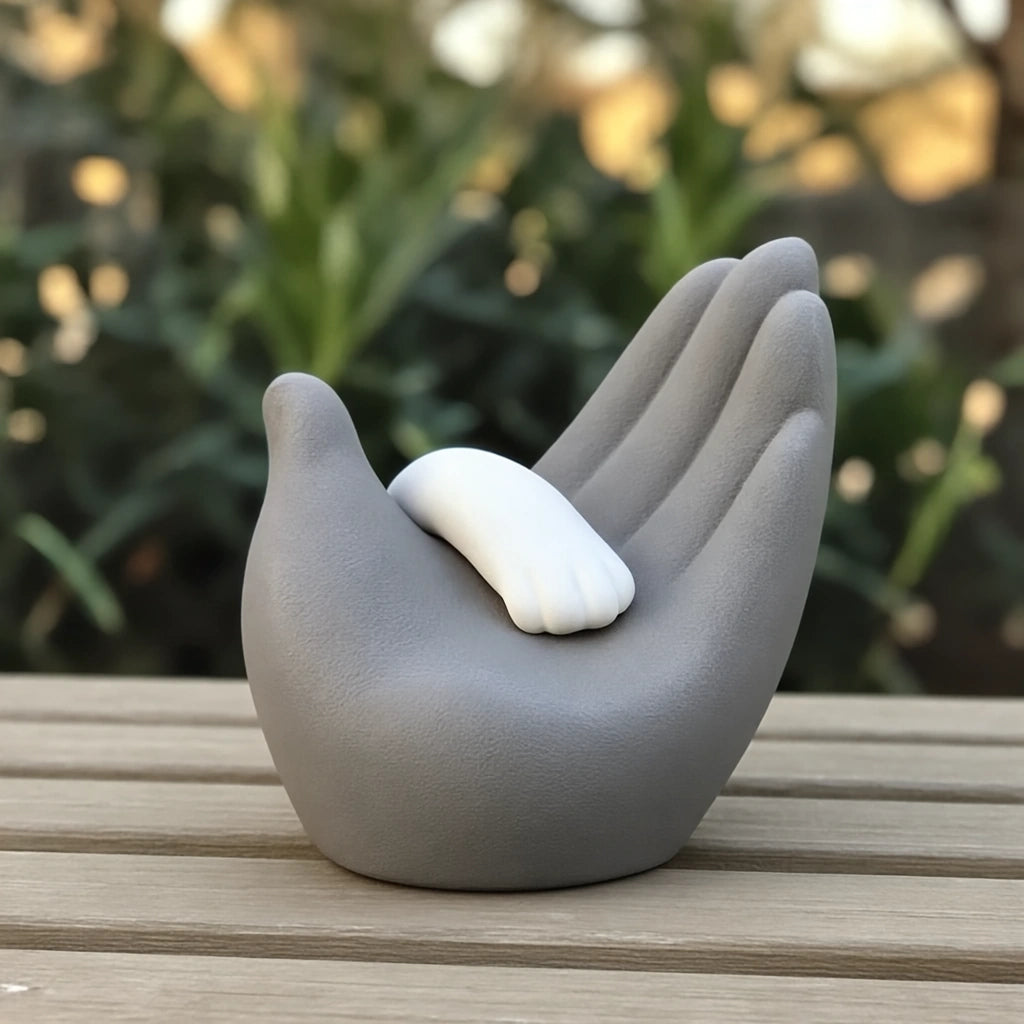 Paw in Hand Pet Urn for Ashes in Grey & White