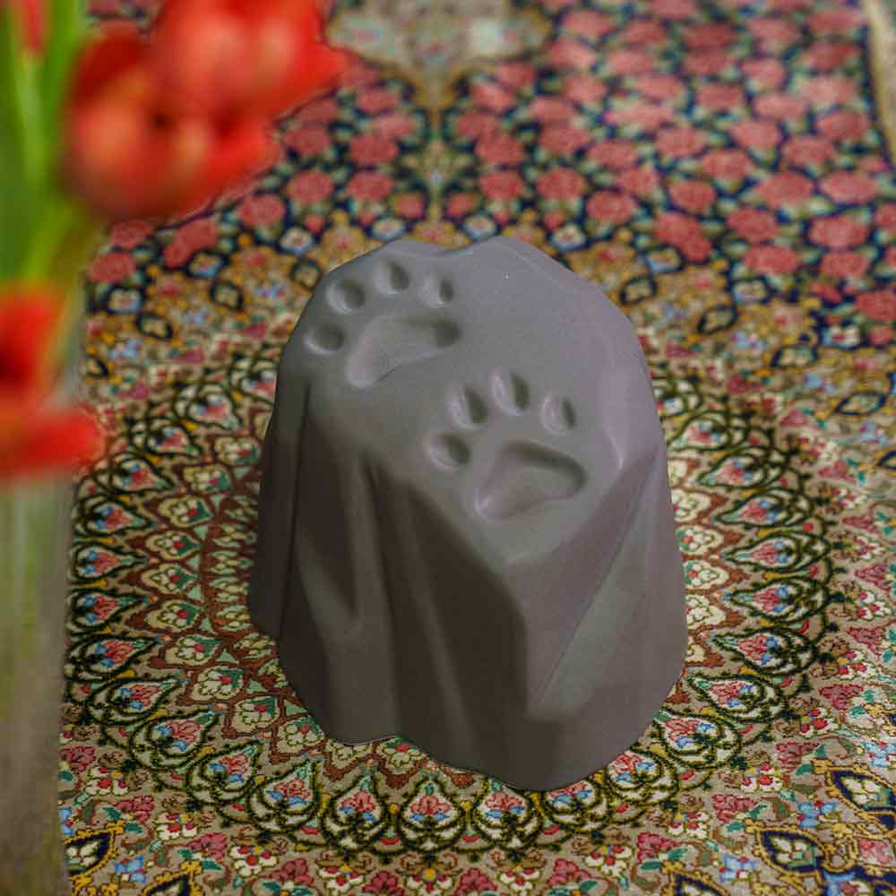 Paw Prints Dog Urn For Ashes Matte Grey On Pattern Front