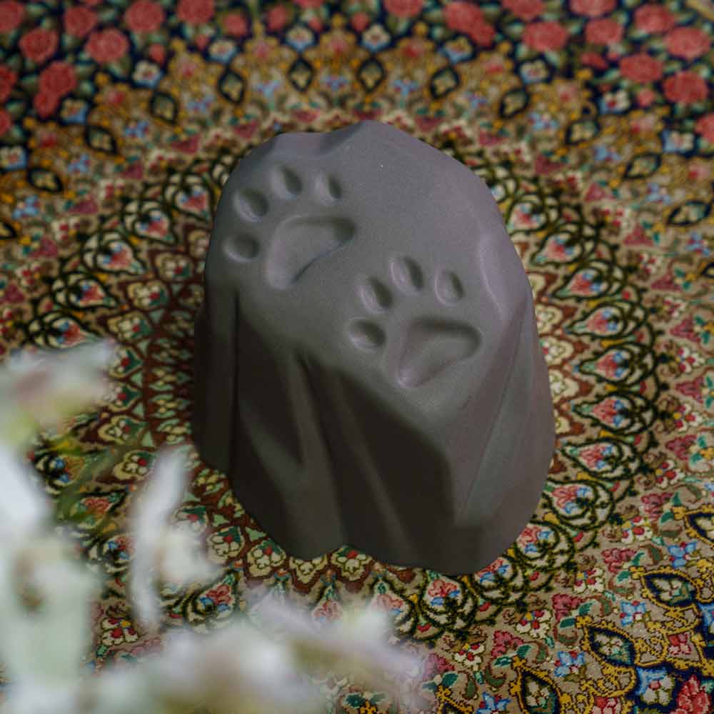 Paw Prints Dog Urn For Ashes Matte Grey On Pattern