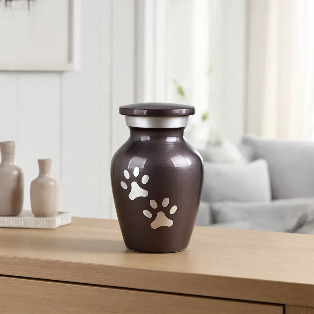 Pawprint Pet Keepsake Urn for Ashes in White & Silver