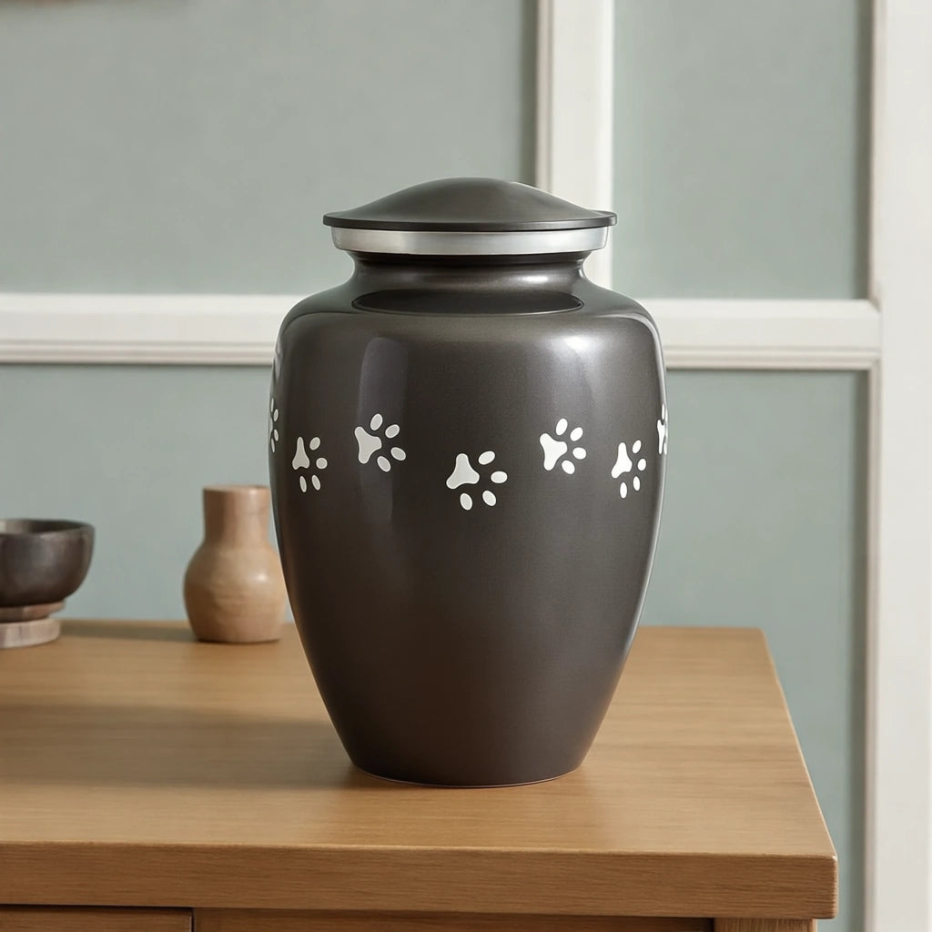 Pawprint Pet Urn for Ashes in Graphite & Silver - Large