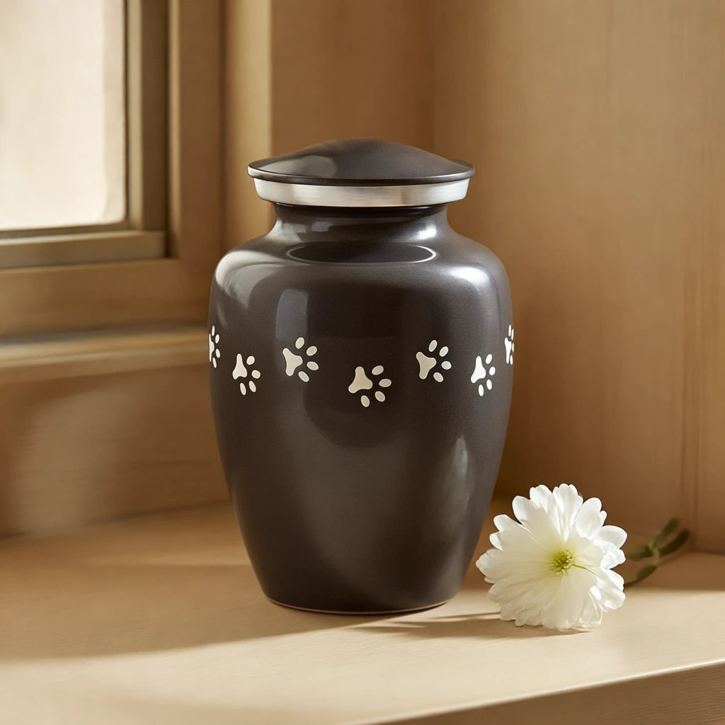 Pawprint Pet Urn for Ashes in Graphite & Silver - Medium