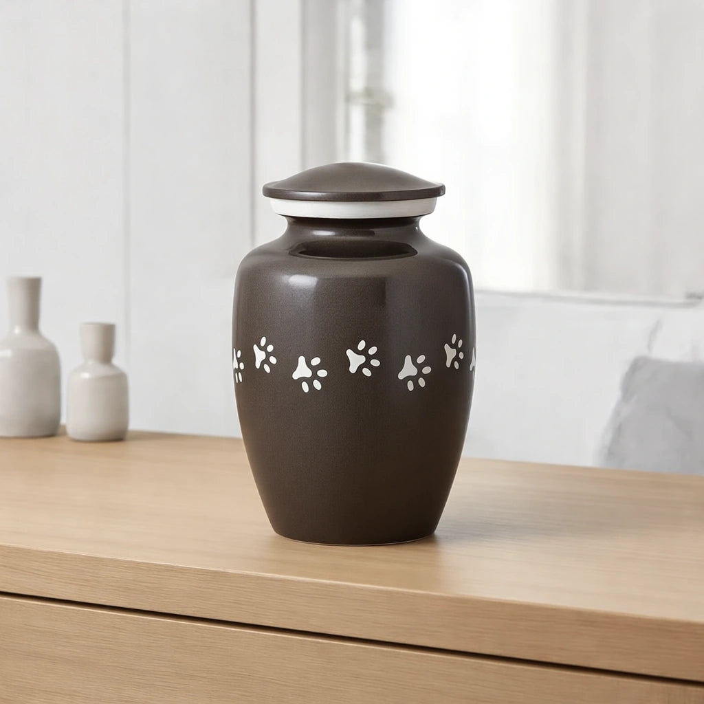 Pawprint Pet Urn for Ashes in Graphite & Silver - Small