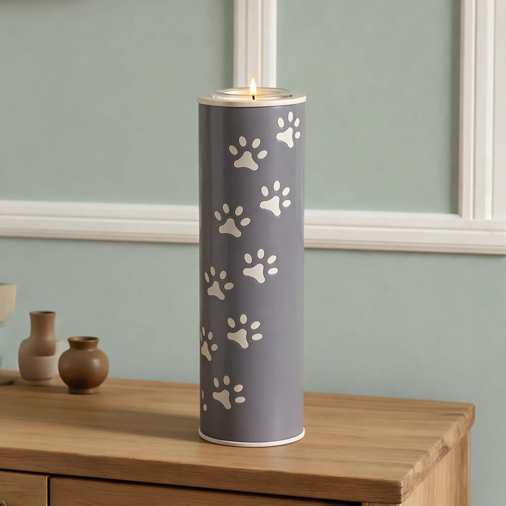 Pawprints Candle Pet Urn for Ashes in Grey - Large
