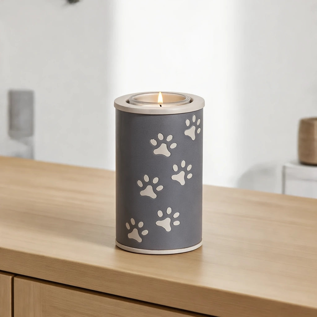 Pawprints Candle Pet Urn for Ashes in Grey - Small
