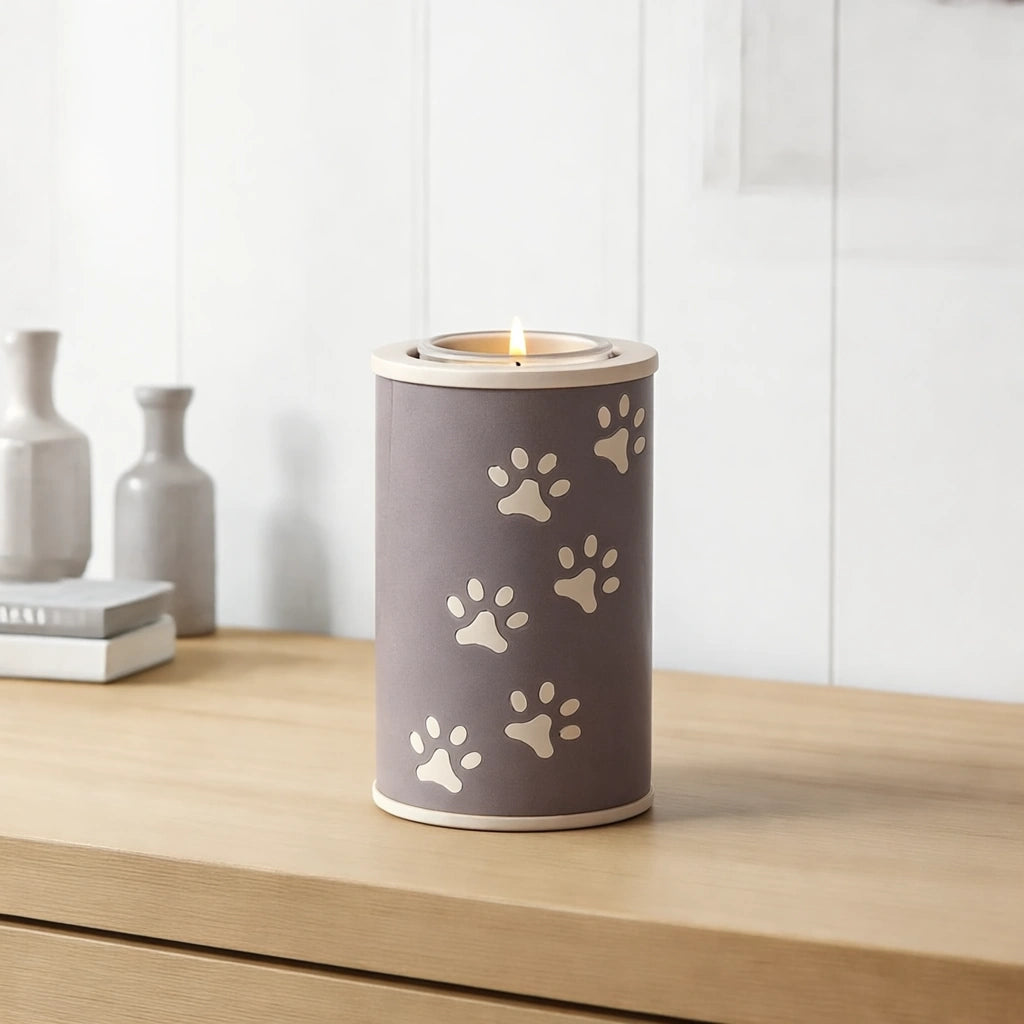 Pawprints Candle Pet Urn for Ashes in Grey - Small