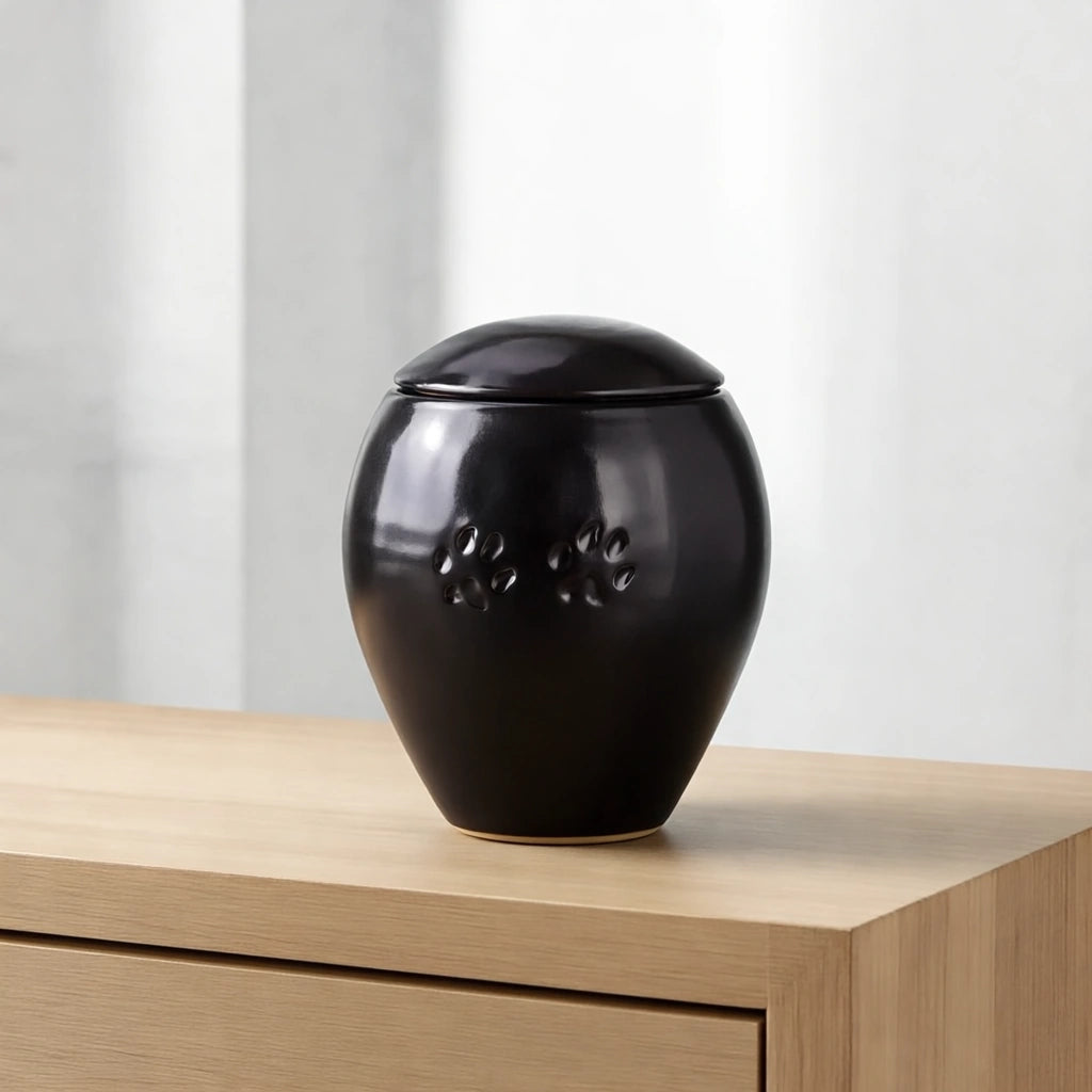 Pawprints Pet Urn for Ashes in Black - Extra Large