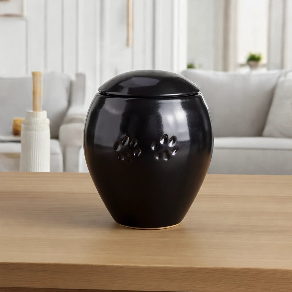 Pawprints Pet Urn for Ashes in Black - Extra Large