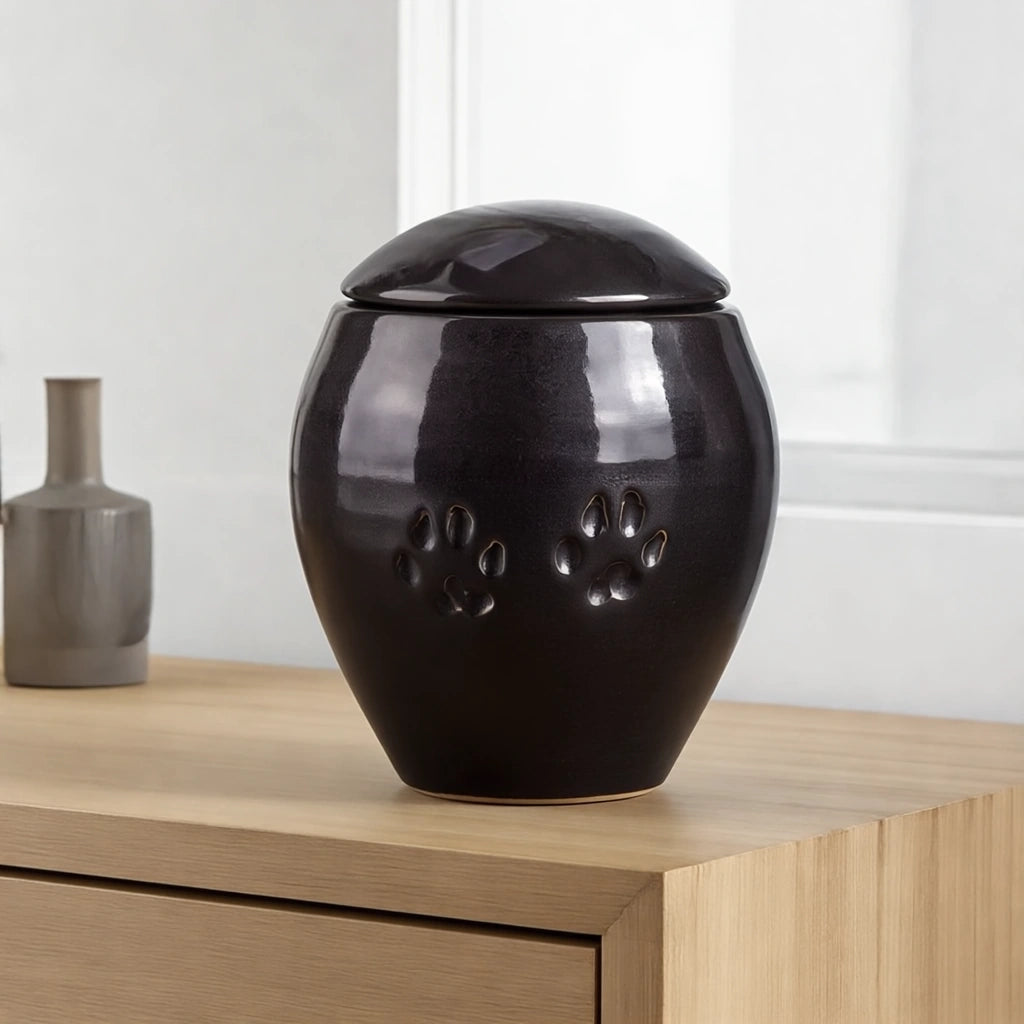 Pawprints Pet Urn for Ashes in Black - Large