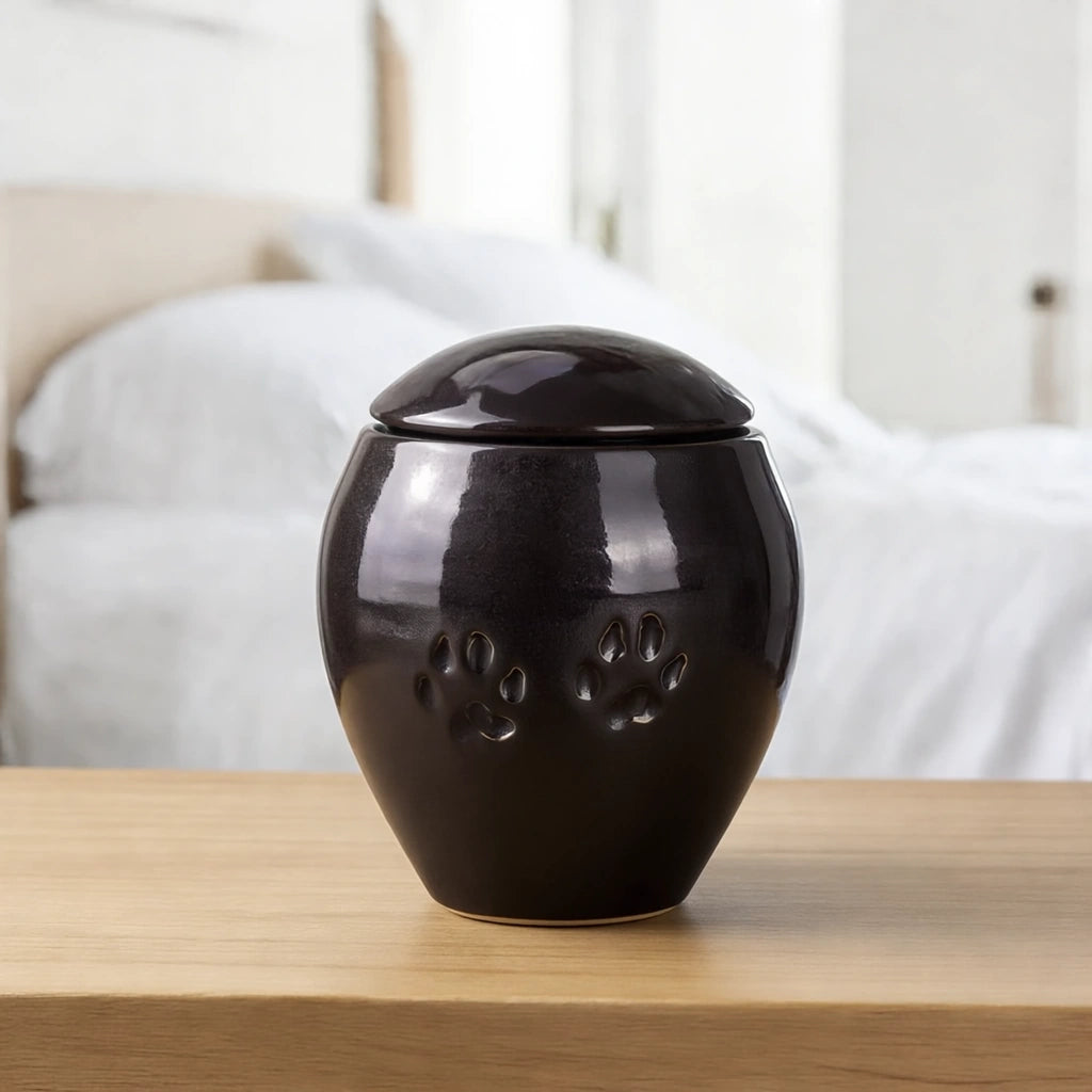Pawprints Pet Urn for Ashes in Black - Large