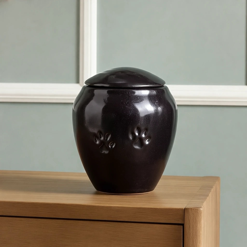 Pawprints Pet Urn for Ashes in Black - Medium