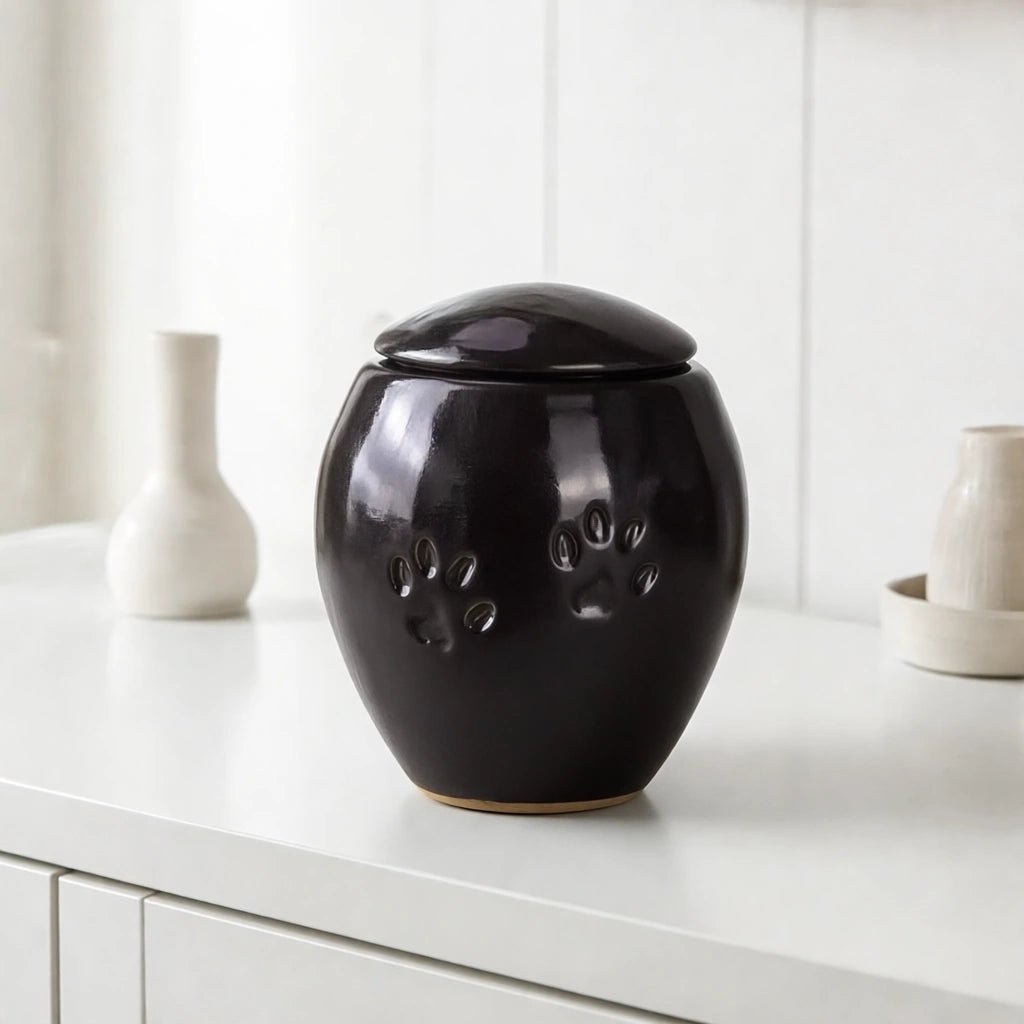 Pawprints Pet Urn for Ashes in Black - Small
