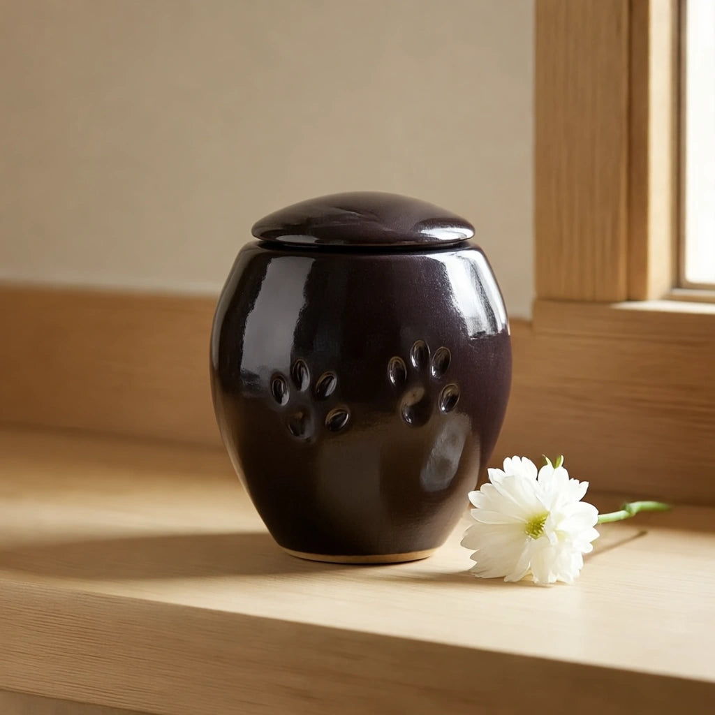 Pawprints Pet Urn for Ashes in Black - Small