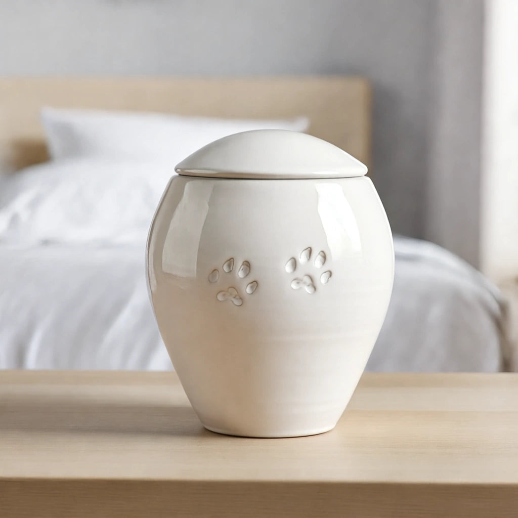 Pawprints Pet Urn for Ashes in White - Extra Large