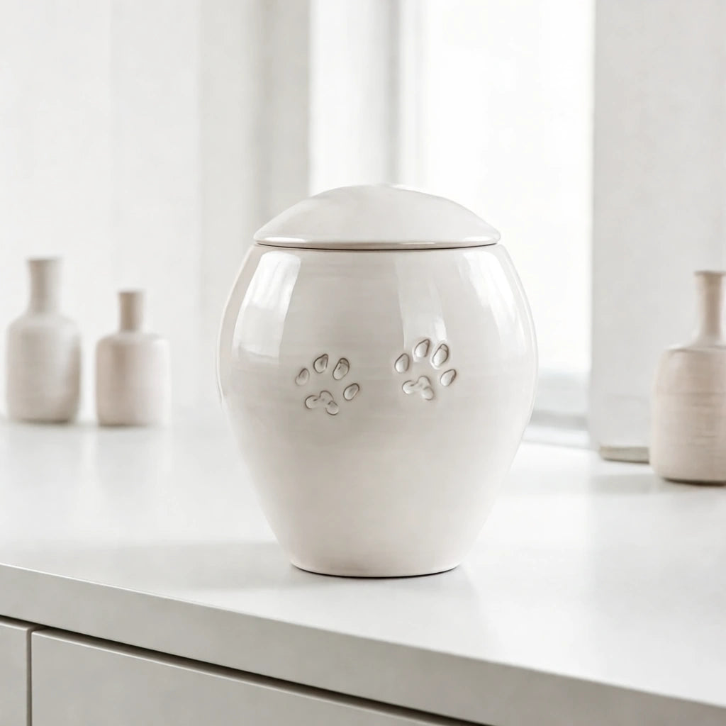 Pawprints Pet Urn for Ashes in White - Extra Large