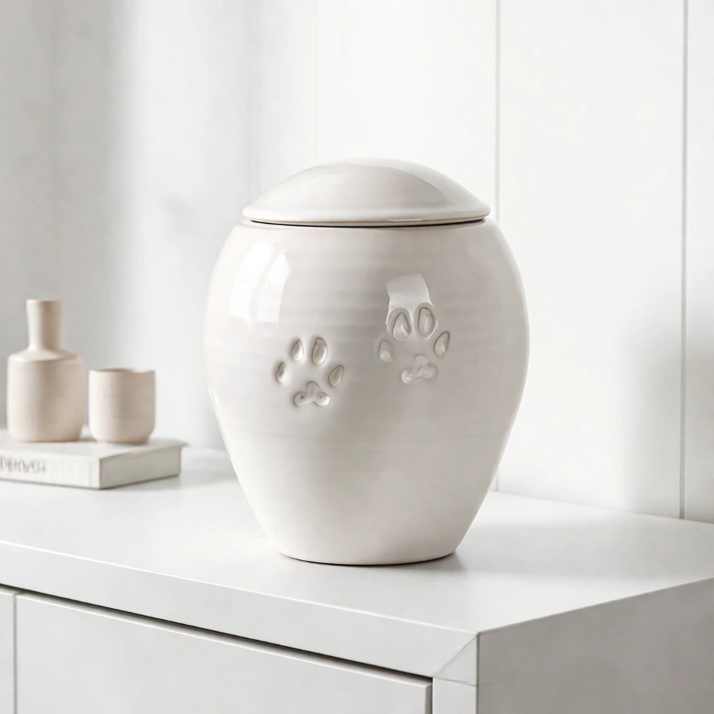 Pawprints Pet Urn for Ashes in White - Large