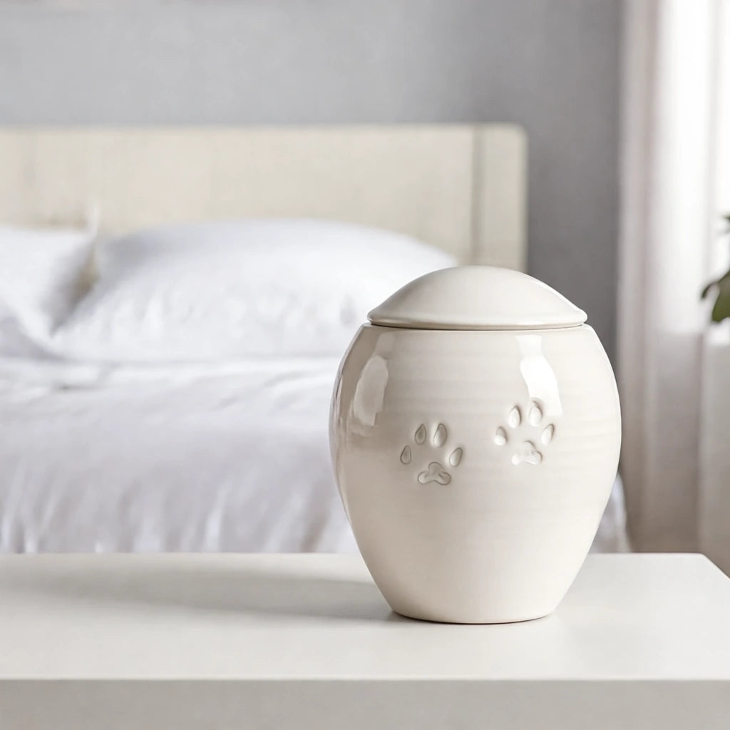 Pawprints Pet Urn for Ashes in White - Large