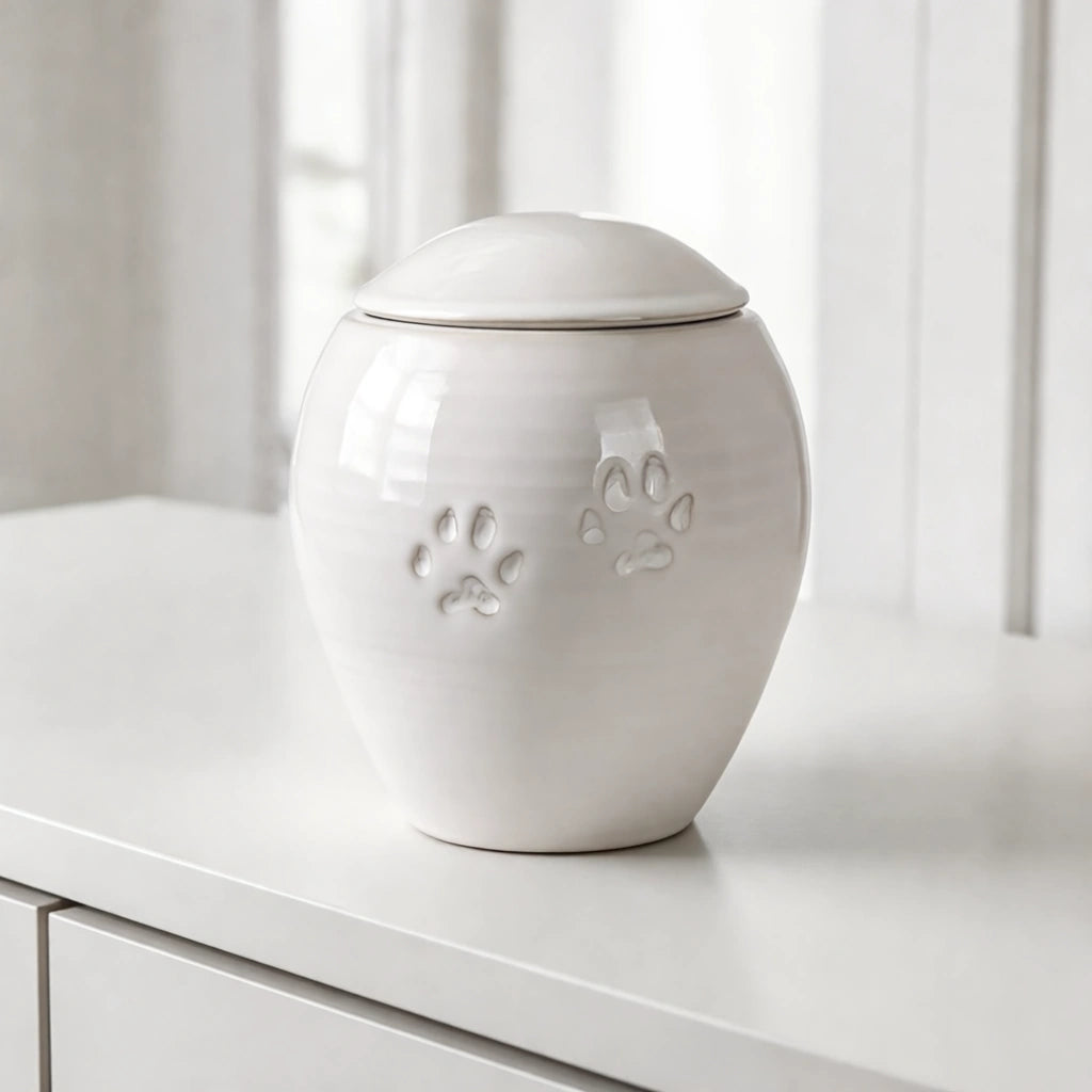 Pawprints Pet Urn for Ashes in White - Large