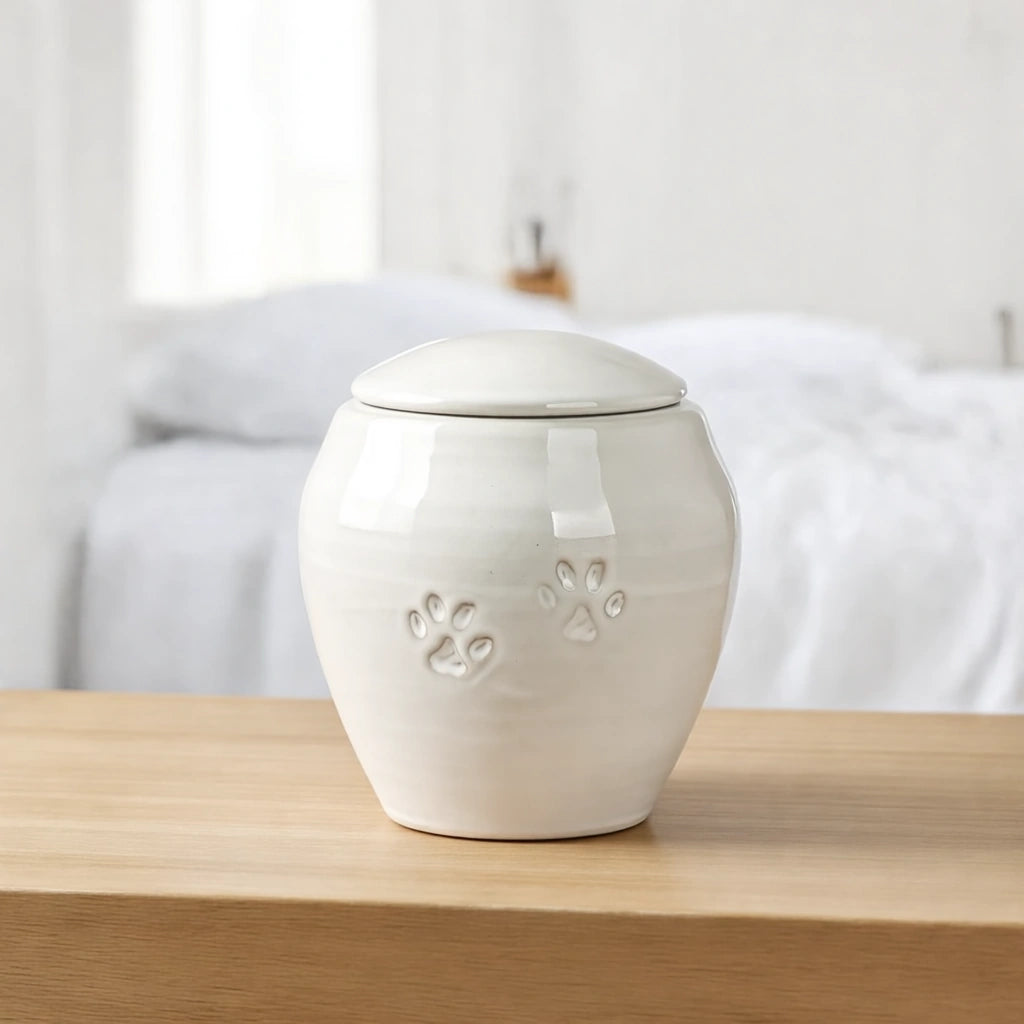 Pawprints Pet Urn for Ashes in White - Medium