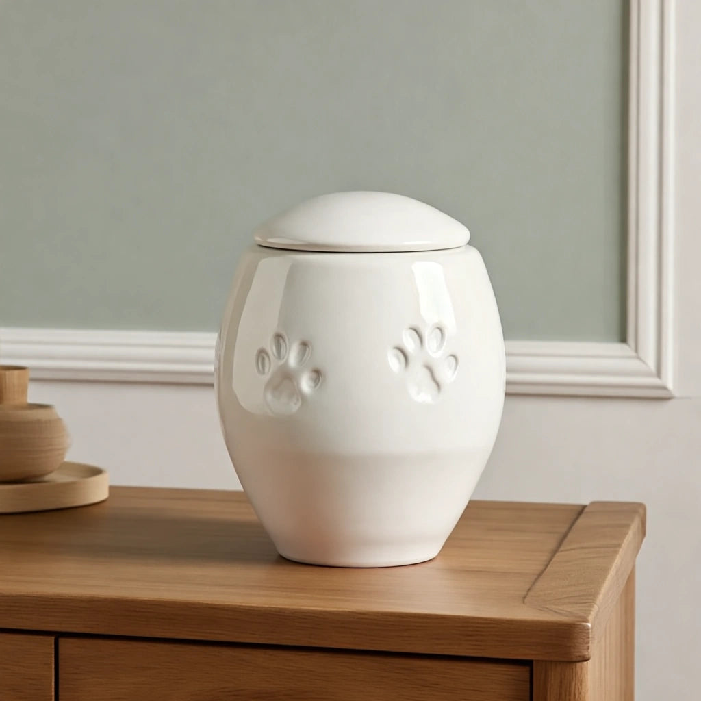 Pawprints Pet Urn for Ashes in White - Small