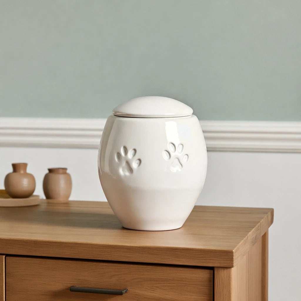 Pawprints Pet Urn for Ashes in White - Small