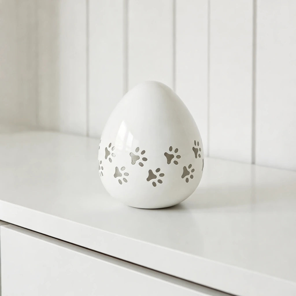 Pawprints Pet Urn for Ashes in White & Silver