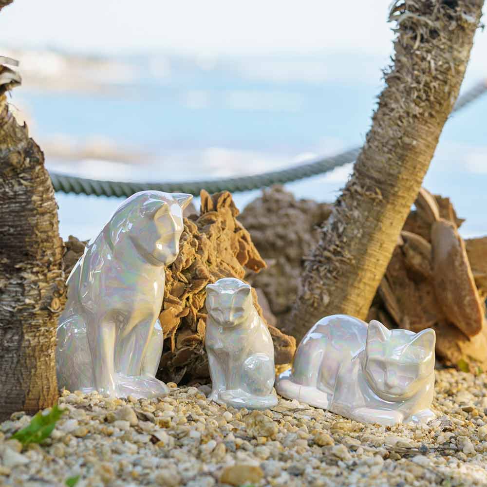 Pearly White Cat Urns For Ashes Outside