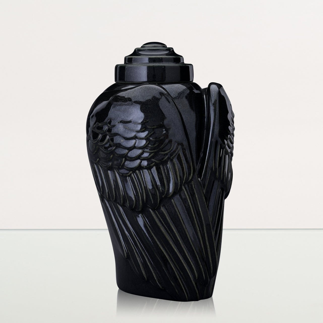 Angel Wings Adult Cremation Urn for Ashes in Glossy Black