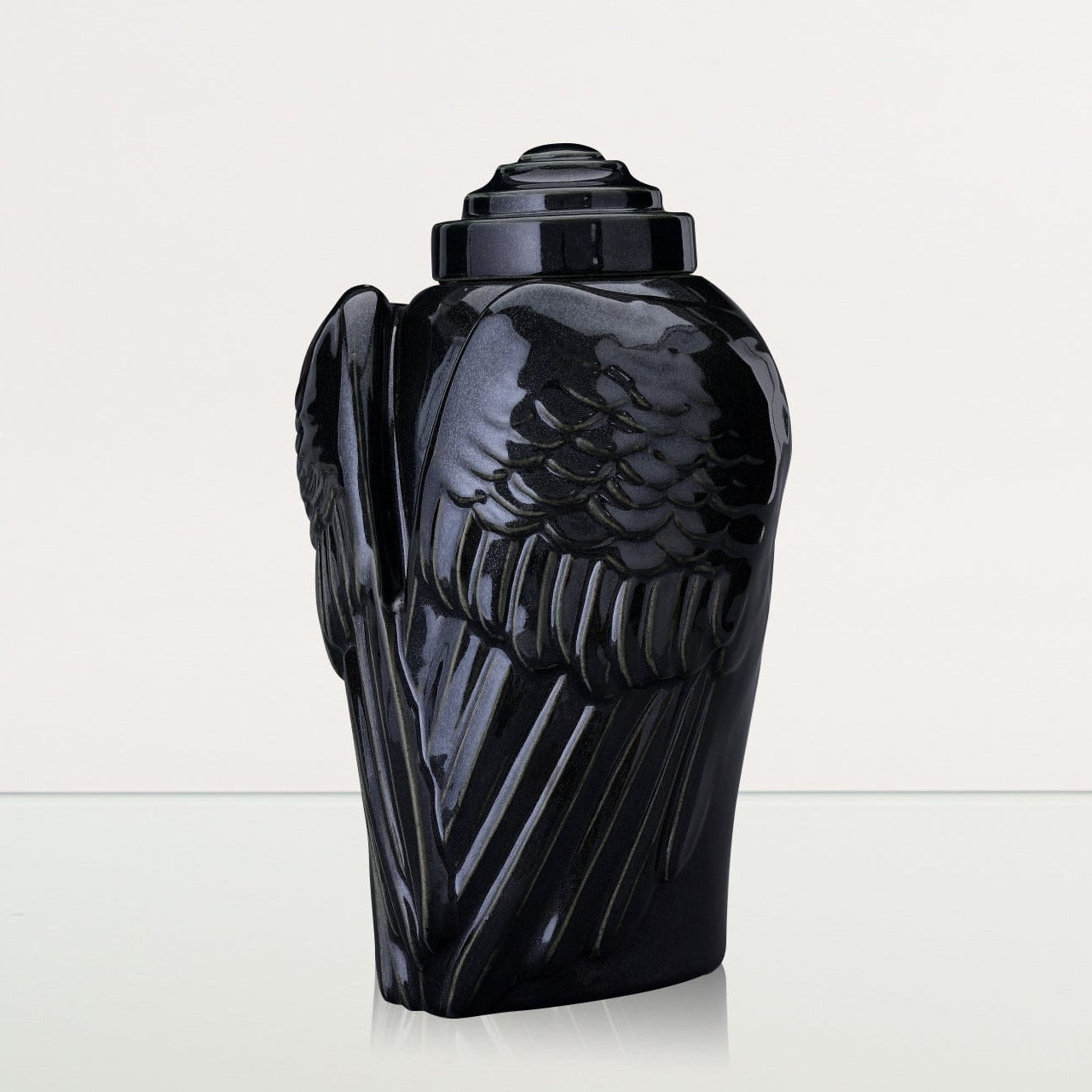 Angel Wings Adult Cremation Urn for Ashes in Glossy Black