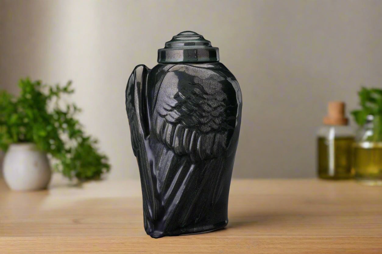 Angel Wings Adult Cremation Urn for Ashes in Black