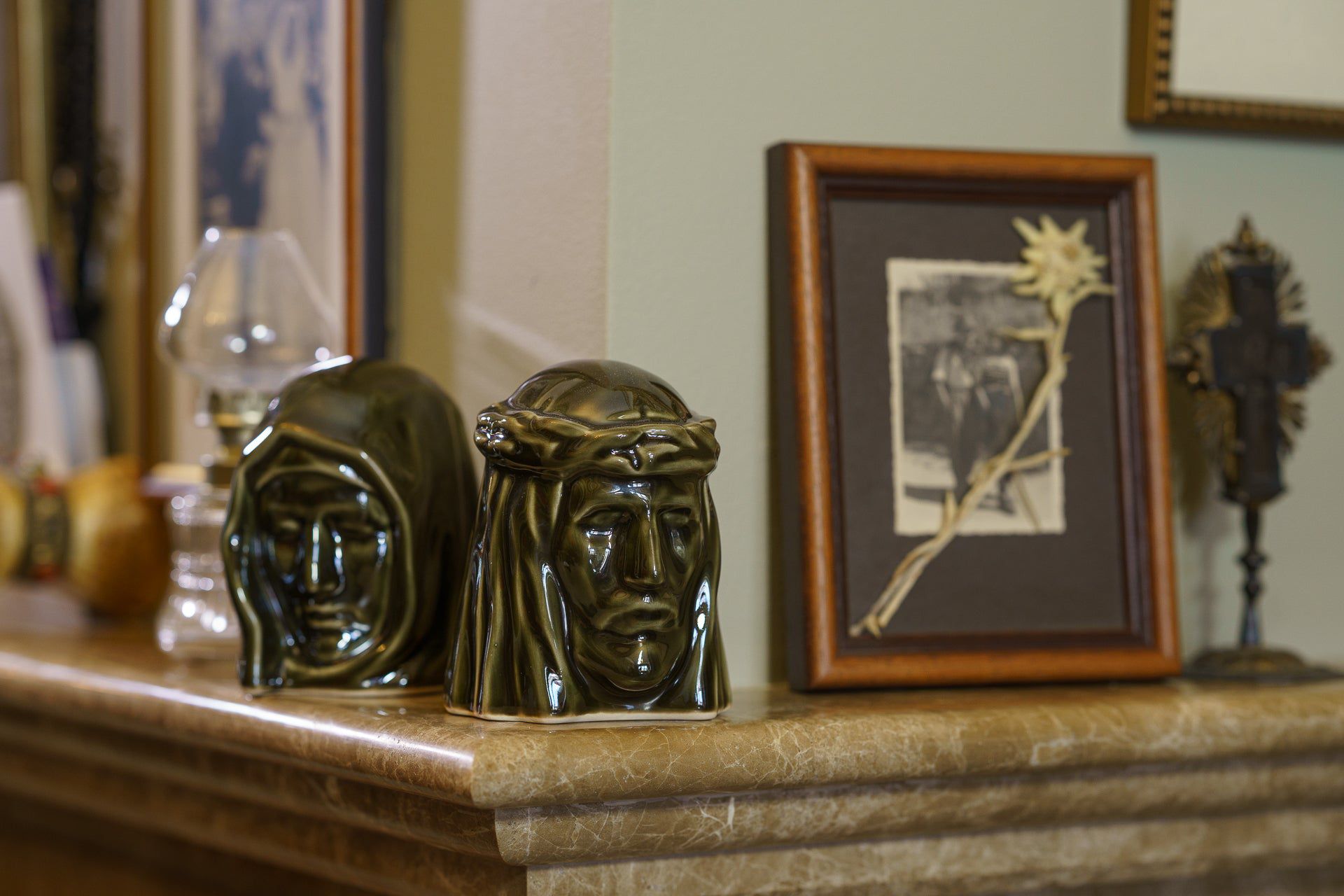 The Christ Mini Urn for Ashes in Oily Green