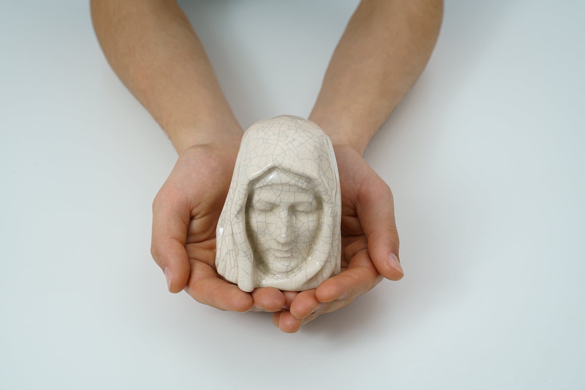 The Holy Mother Mini Urn for Ashes in Crackle Glaze