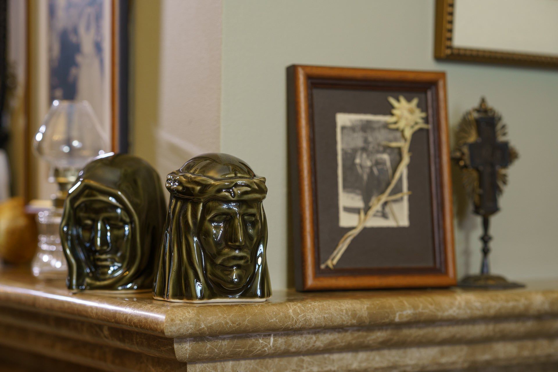 The Holy Mother Mini Urn for Ashes in Oily Green