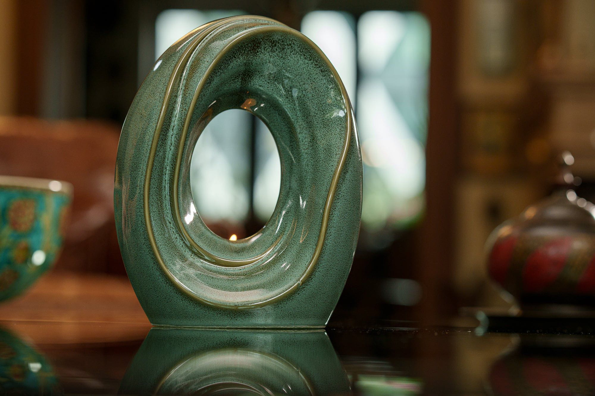 The Passage Medium Urn for Ashes in Oily Green