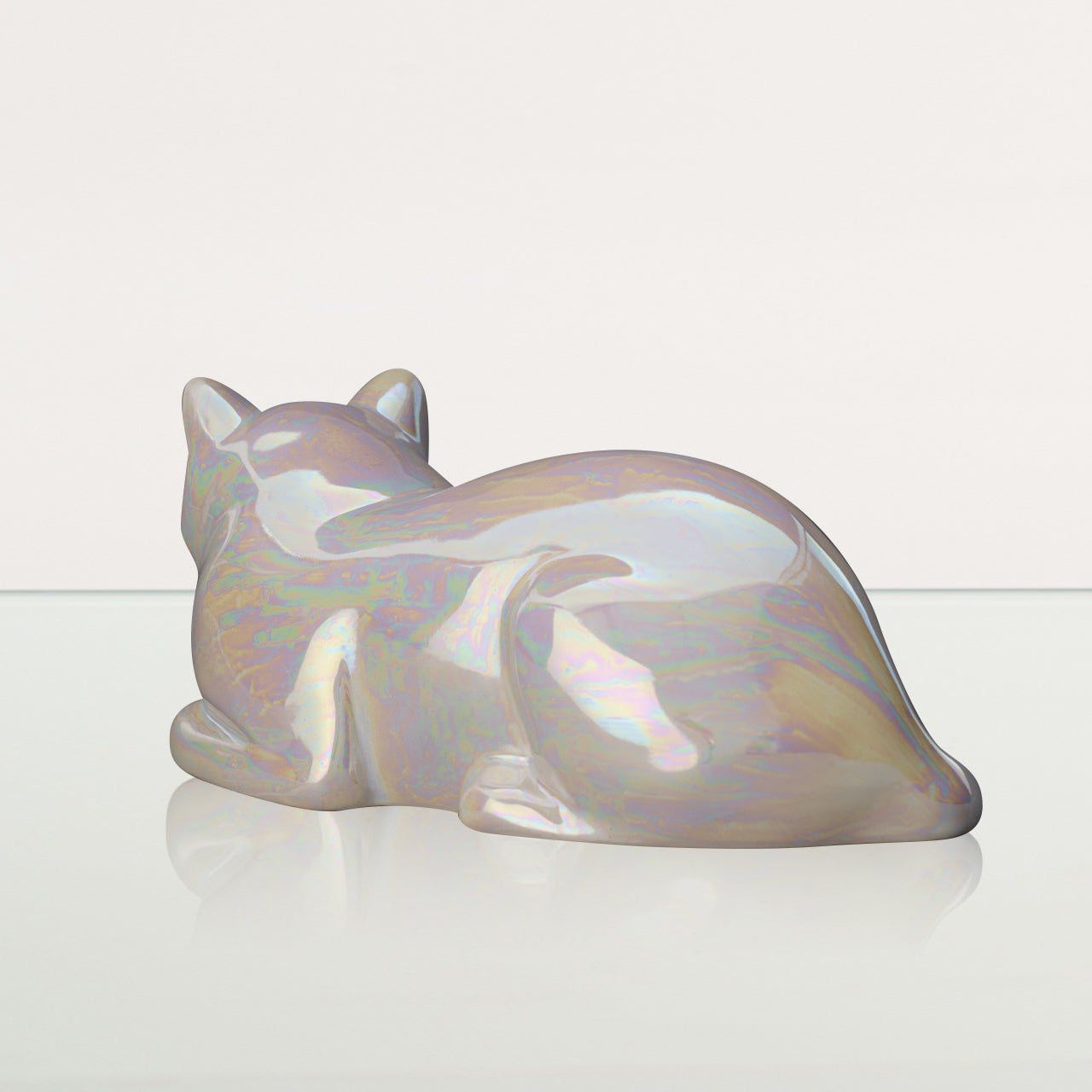 Cat Pet Urn for Ashes in Pearlescent White