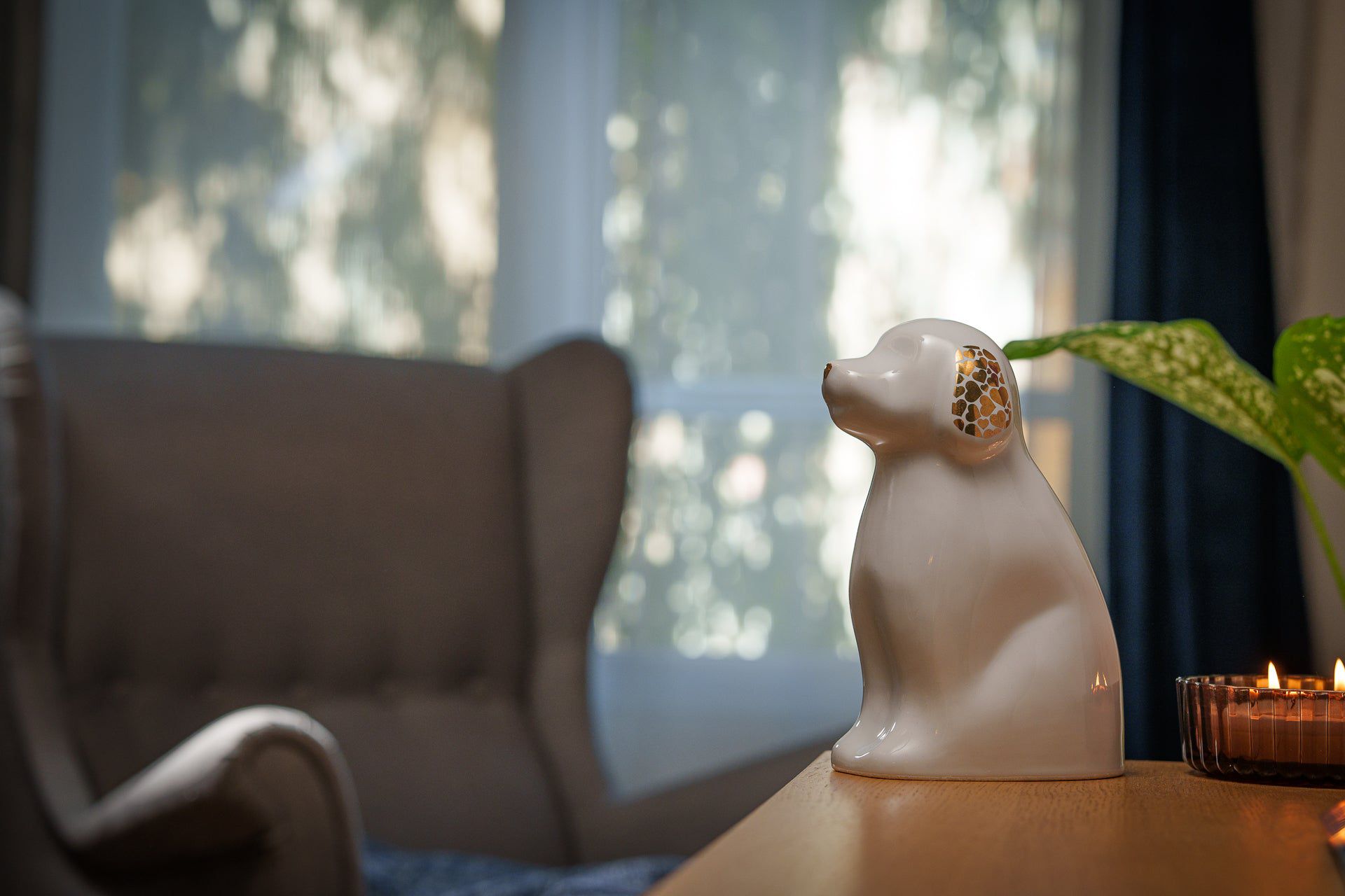 Cuddle Dog Pet Urn for Ashes in White