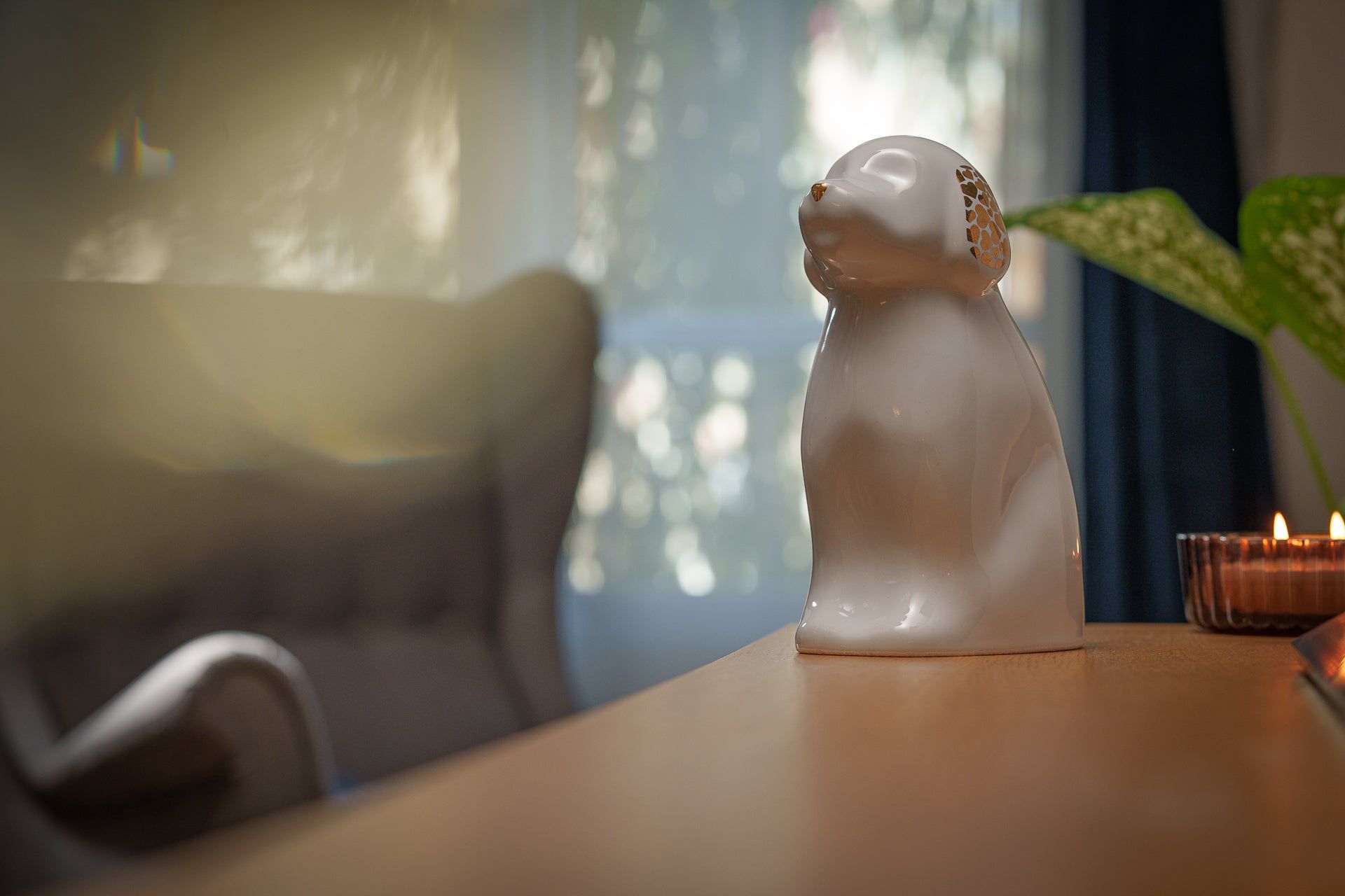 Cuddle Dog Pet Urn for Ashes in White