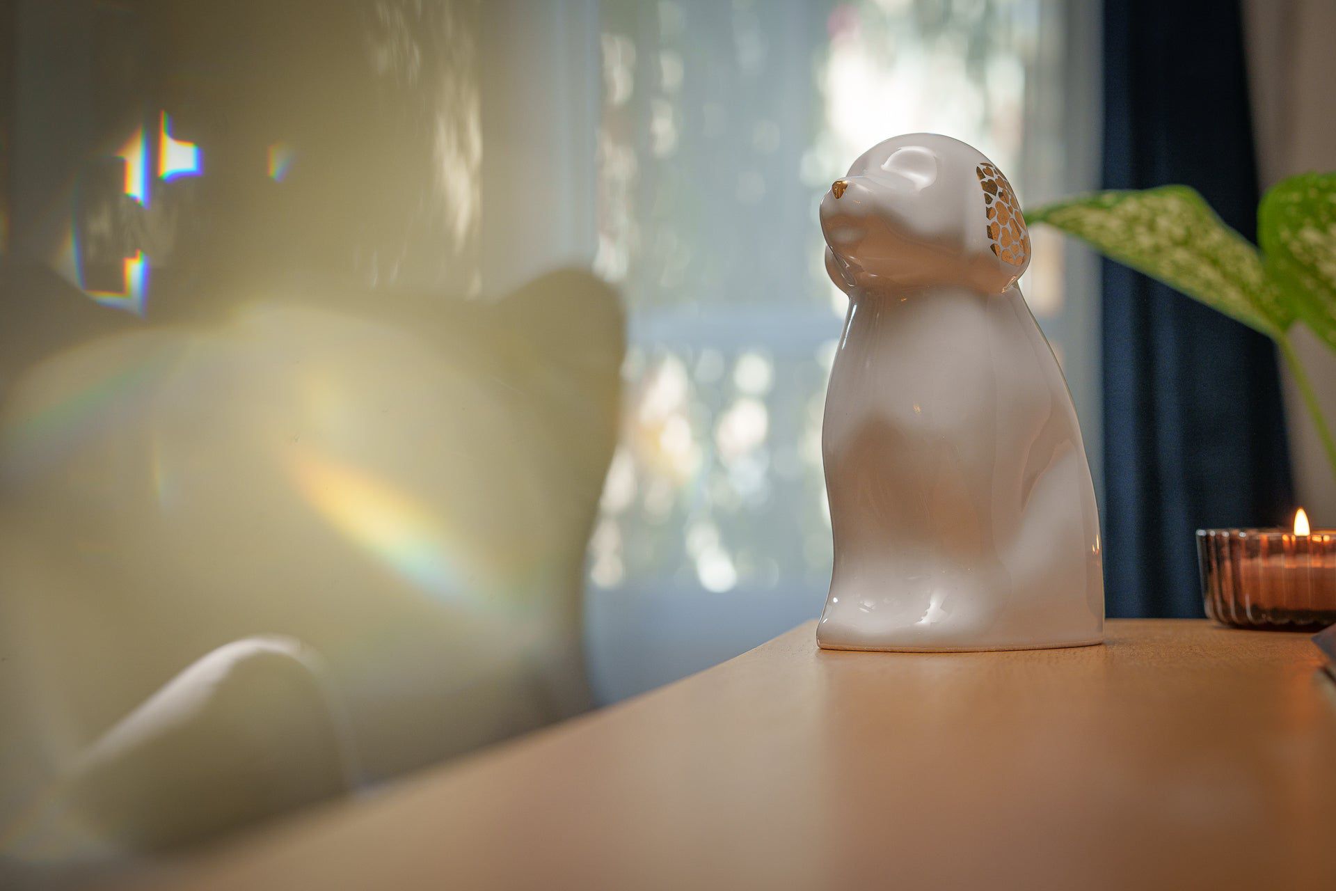 Cuddle Dog Urn for Ashes in Matte White