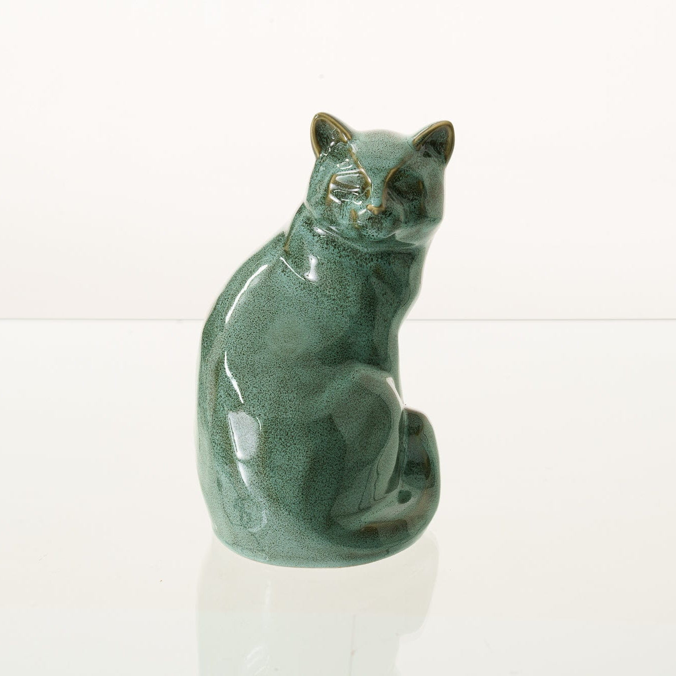 Felix Cat Urn for Ashes in Oily Green