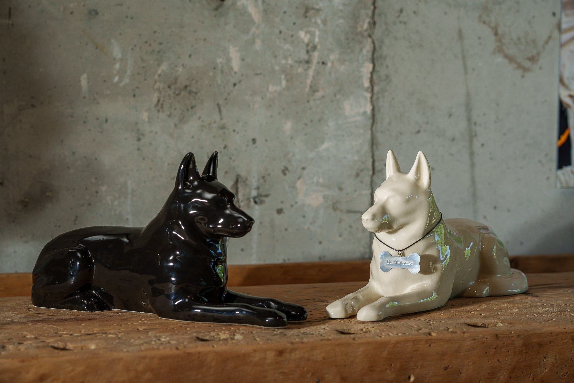 German Shepherd Pet Urn for Ashes in Glossy Black