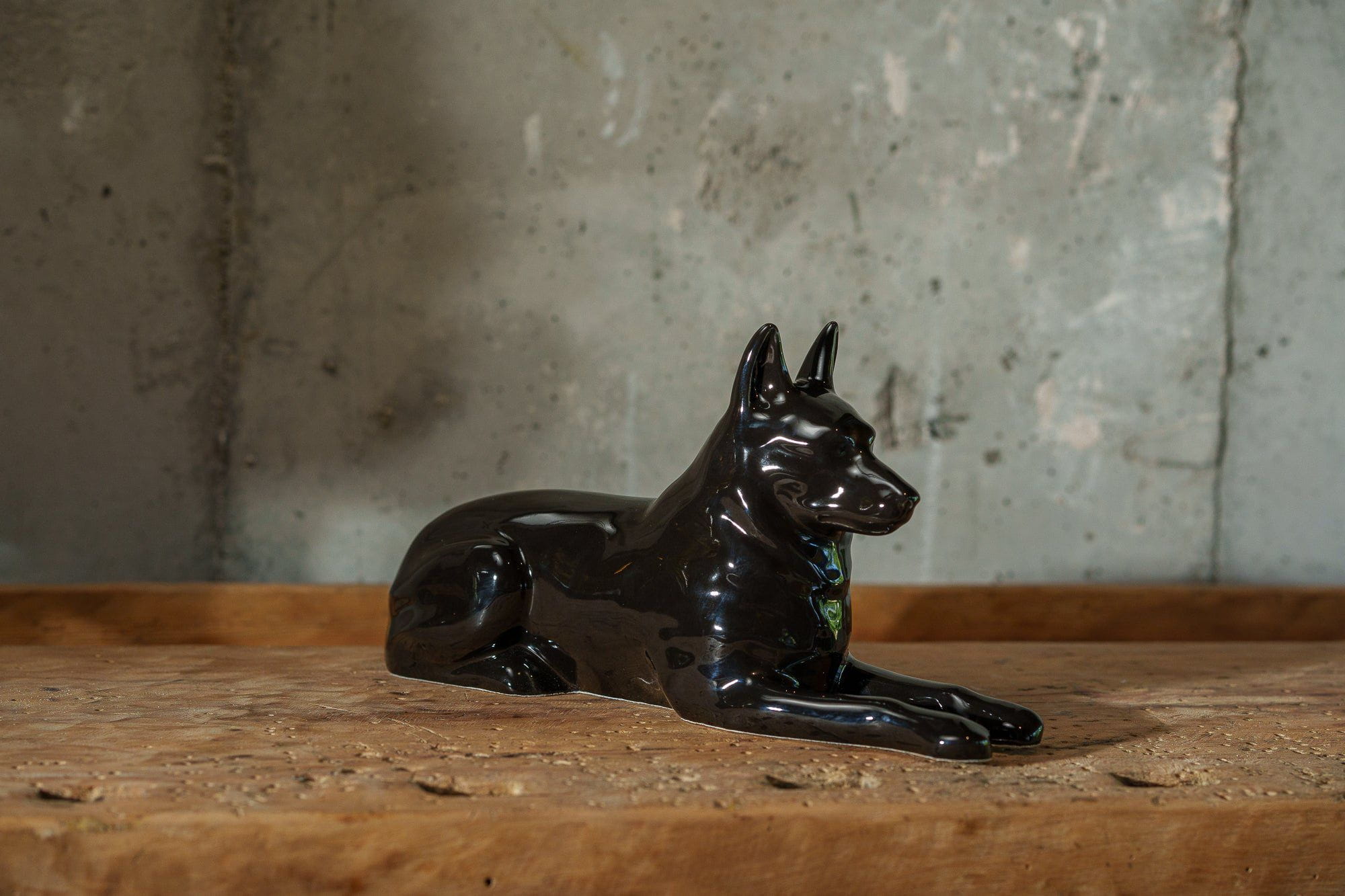 German Shepherd Pet Urn for Ashes in Glossy Black