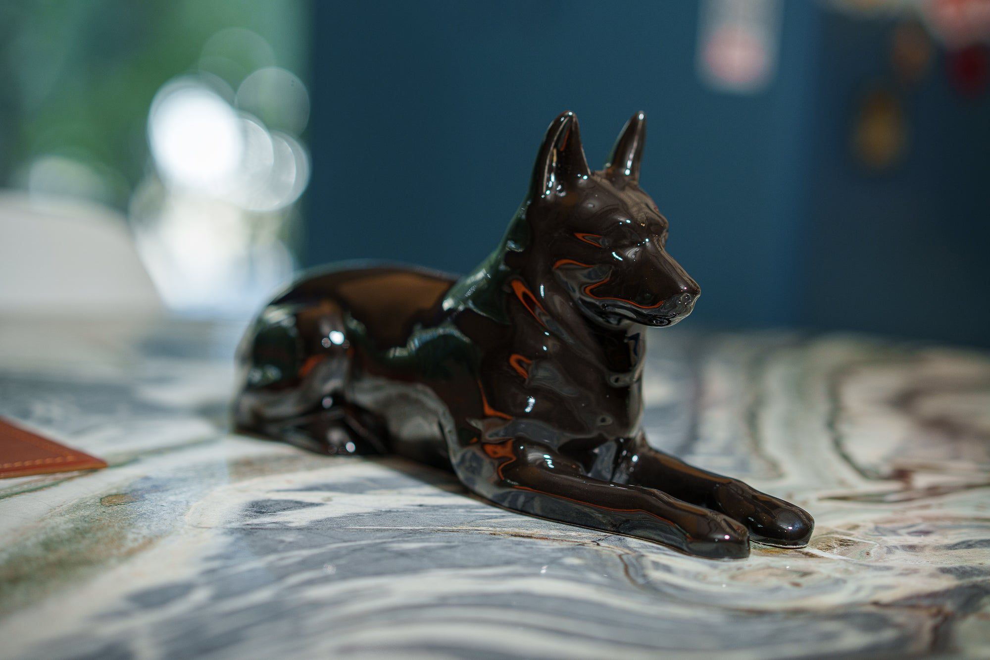 German Shepherd Pet Urn for Ashes in Glossy Black